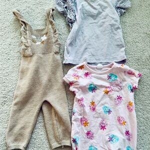 Bundle Set of Girls’ Knit Beige Romper , Onesie & T-shirt